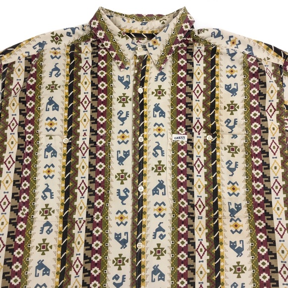 Guess Georges Marciano Button Up Aztec Southwest - Picture 3 of 8